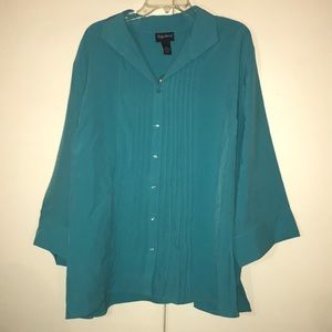 3X 26/28W Plus Size Teal Button Blouse